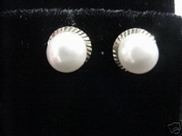 Imitation White Pearl Studs set in 14 K Yellow Gold 