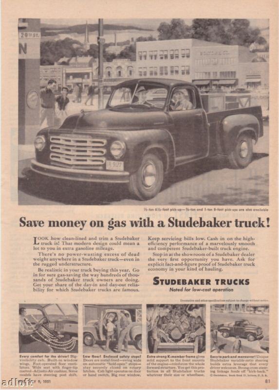 1951 Studebaker Pickup Truck Art Save on Gas Ad eBay