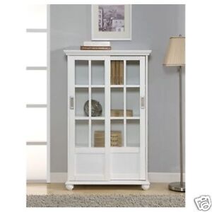 White 2 Sliding Glass Doors Bookcase/Book/Case/Shelf