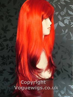 dark hair with red tips. red flowing down to lack