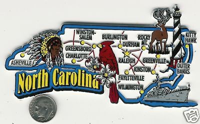 NORTH  CAROLINA    STATE MAP JUMBO  MAGNET  7 COLOR  RALEIGH, CHARLOTTE, DURHAM