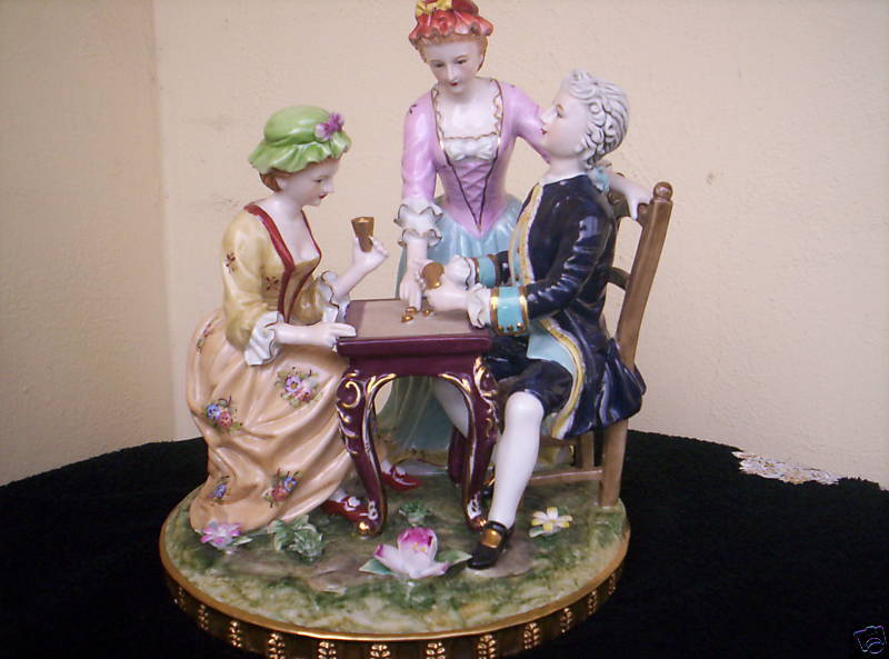 ANTIQUE PORCELAIN 3 FIGURINES GROUP MARKED  