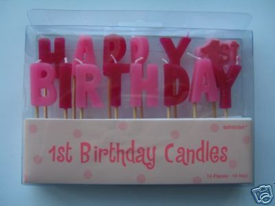 HAPPY 1st BIRTHDAY(Pink)TOOTHPICK CAKE CANDLES(1G CC)  