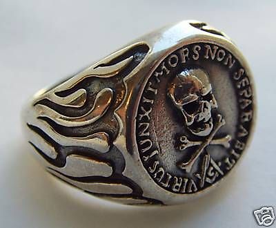 STERLING SILVER 925 SKULL AND BONES MASONIC RING  