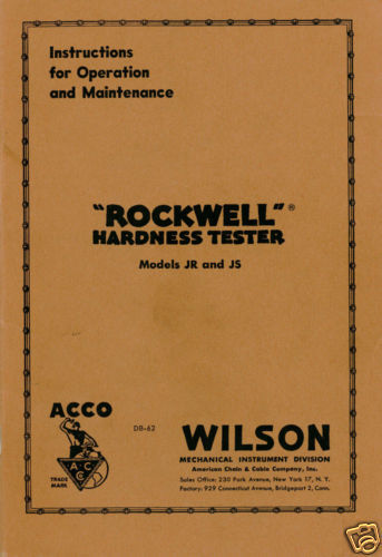 Wilson Rockwell Hardness Tester Manual Mod 3JR and 3JS  