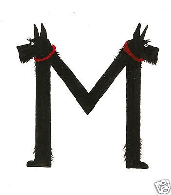 SCOTTISH TERRIER ALPHABET M PRINT OF PAINTING ACEO LETTER dog pet folk art 🌺