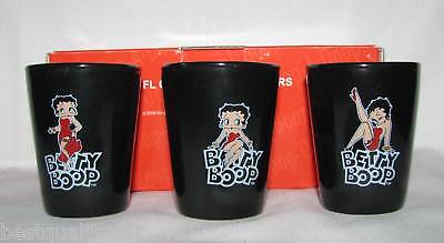 BETTY BOOP 2 OZ BLACK CERAMIC SHOOTERS 3 SHOT GLASS+BOX  